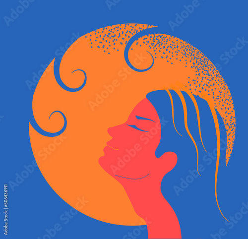 Woman head sunbathing pleasurably. Summer Healthy Lifestyle concept.