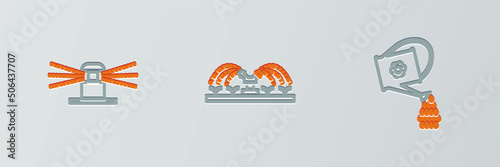 Set line Watering can, Automatic irrigation sprinklers and icon. Vector