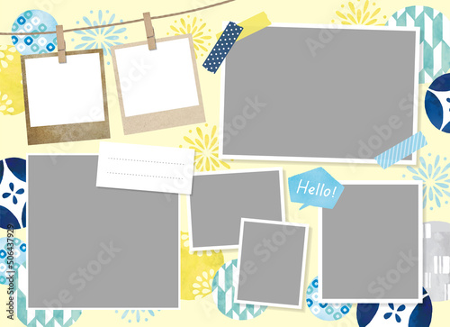 鞠と花火の爽やかポップな和柄水彩アルバム