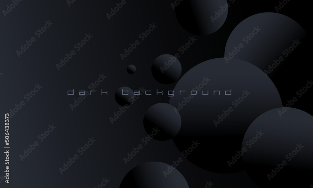 Premium dark minimal geometric background with gradient bubble. Dynamic black shapes composition with Modern Abstract design for Landing page template, wallpaper, background element template