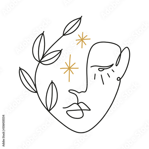 One line drawing girl linear logo or icon art boho sacred magic woman mystical symbol flat holistic healing meditation reiki new age esoteric concept modern abstract silhouette
