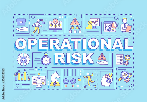 Operational risk word concepts blue banner. Business financial safety. Infographics with icons on color background. Isolated typography. Vector illustration with text. Arial-Black font used