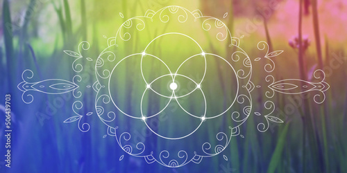 Sacred geometry zentangle inspired design template with oriental tribal ornaments. Merkaba ornamental new age art.