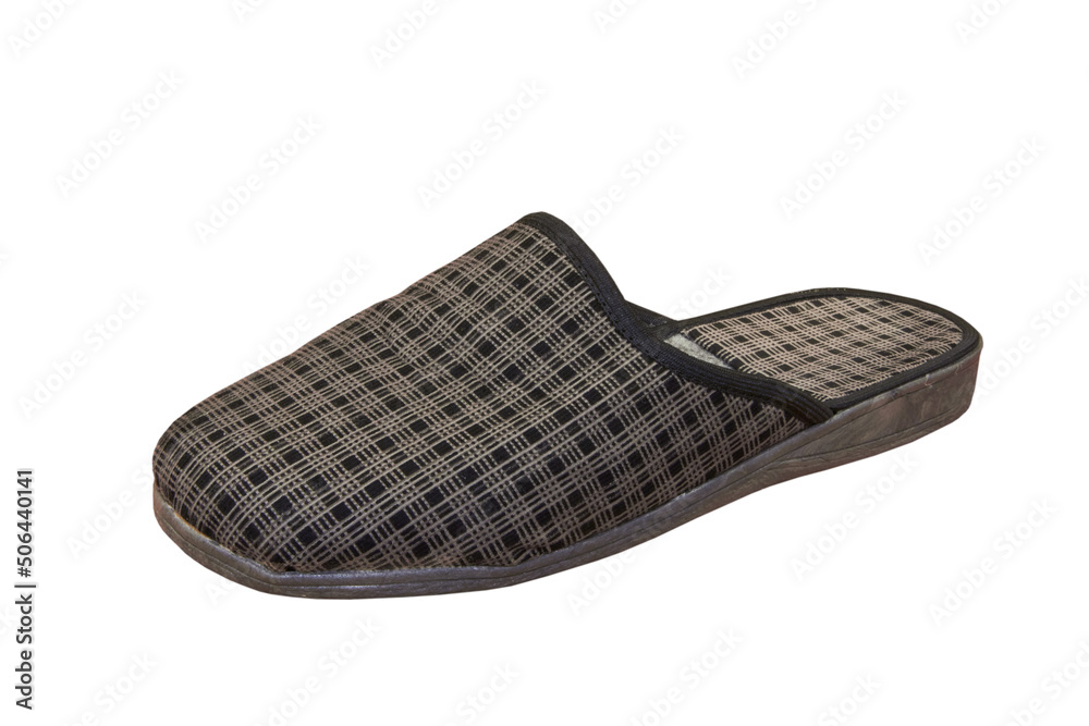 one slipper,men's slippers isolated on white background one slipper,men's slippers isolated on white background
