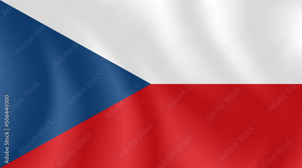 Fototapeta premium National flag of Czech Republic with imitation of light waves on the fabric. Vector stock illustration
