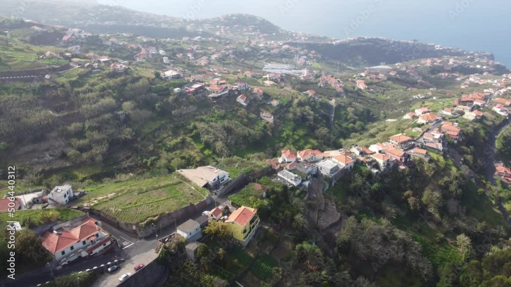 Sea views looking over houses and fields in Ponta Do Sol in Madeira. Shot on DJI. Sea views looking over houses and fields in Ponta Do Sol in Madeira. Shot on DJI.