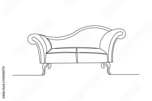 Continuous single one line art drawing of minimalist modern sofa chair vector illustration