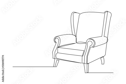 Continuous single one line art drawing of minimalist modern sofa chair vector illustration
