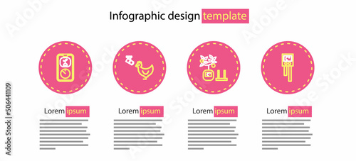 Set line Smart farming technology, Temperature and humidity sensor, Chicken camera and icon. Vector