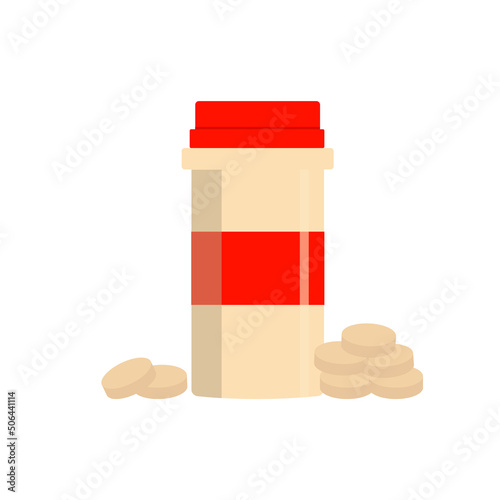 Medical tall bottle of pills. Vector flat illustration