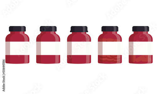 Set of medical bottles with label. Flat vector illustration