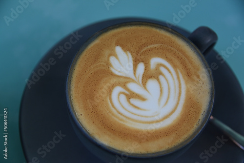 FOOD- Large Format Close Up of Cappuccino Coffee With Froth Art