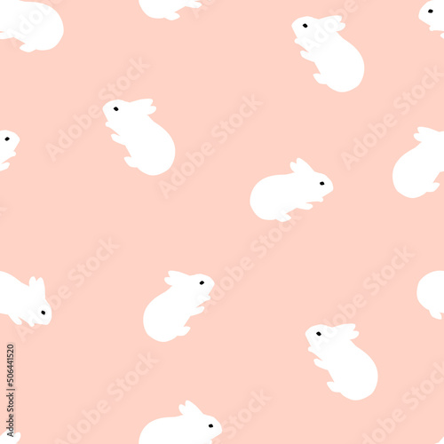 Vector seamless pattern with white rabbits on pastel background