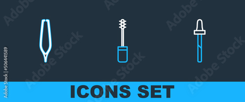 Set line Pipette, Eyebrow tweezers and Mascara brush icon. Vector