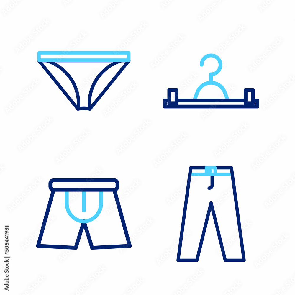 Set line Pants, Men underpants, Hanger wardrobe and icon. Vector Set line Pants, Men underpants, Hanger wardrobe and icon. Vector