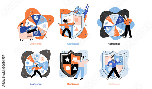 Self confidence concept. Person has private conversation metaphor. Brave confident. Trust property, reassuring partnerships, conviction. Protection of intellectual property. Confidential data