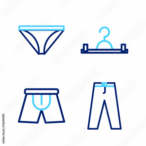 Set line Pants, Men underpants, Hanger wardrobe and icon. Vector