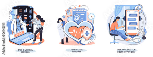 Mobile medicine mhealth online doctor, online medical services, health care program, talk to doctor from anywhere. Smartphone with medical application. Digital health and medical consultation metaphor