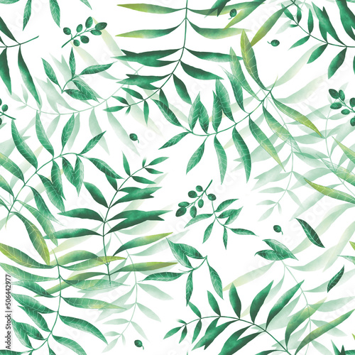 Green leaves. Leaf watercolor illustration. Watercolor seamless decoration. Floral illustration. Foliage pattern 
