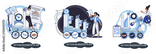 Action business plan, development strategies, foreseeing market risks. Company success secret, idea growing business achieve target metaphor, study production and sales market. Strategic biz planning