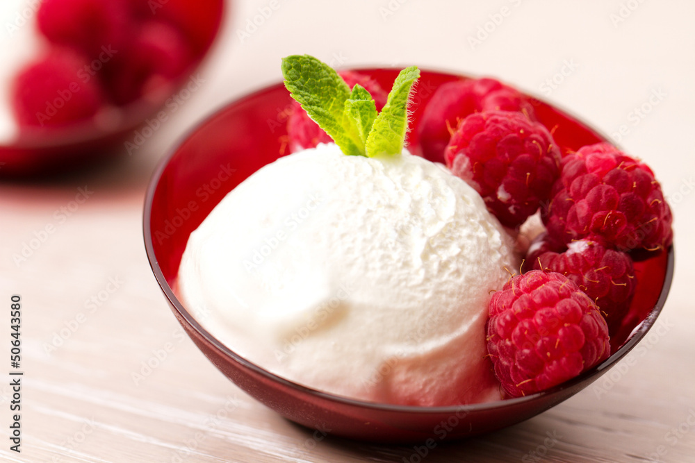 Ice cream with fresh raspberries. High quality photo Ice cream with fresh raspberries. High quality photo