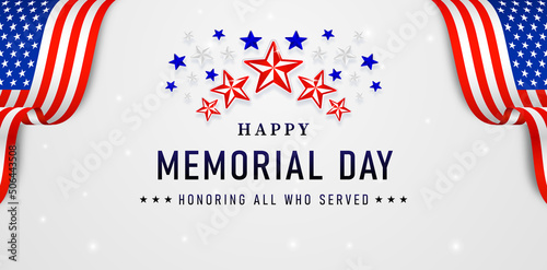 Photo happy memorial day with sparkling stars backgrounds for website banner, poster c