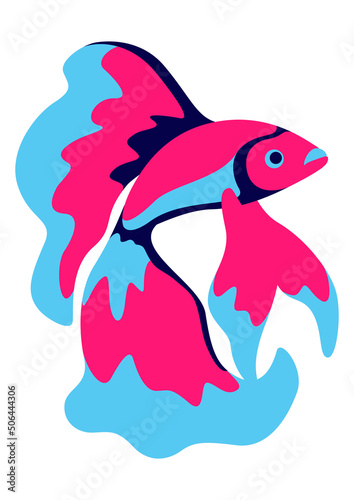 Fényképezés Illustration of tropical cockerel fish. Aquarium and sea animal.