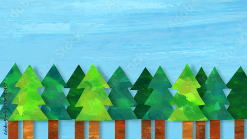 Tableau sur toile 水彩テクスチャのイラスト。針葉樹の森。