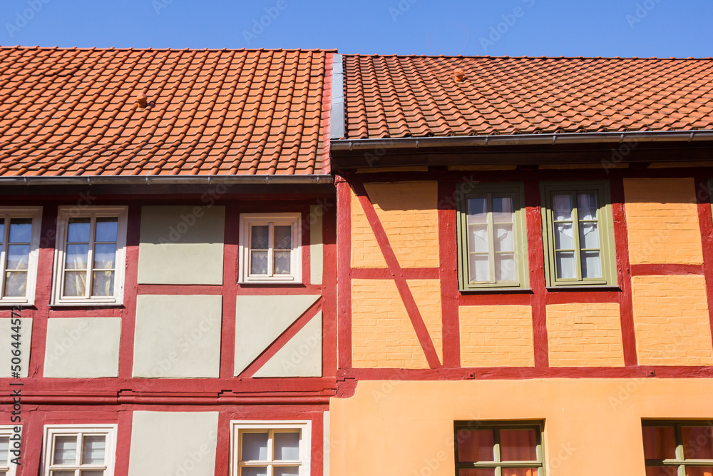 Colorful half timbered traditional houses in Haldensleben, Germany