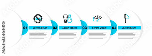 Set line Fishing net with fish, lure, Rubber flippers for swimming and No fishing icon. Vector