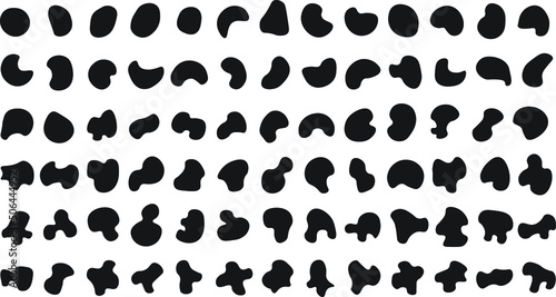 Abstract organic liquid shapes, black random blobs. Irregular bubble shape form, splodge, spot. Fluid geometric element silhouette Abstract organic liquid shapes, black random blobs. Irregular bubble 