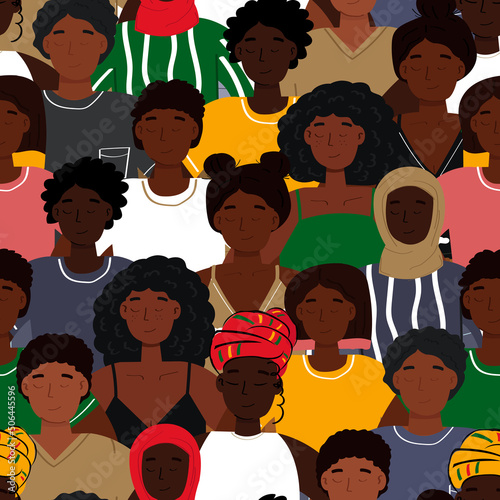 Seamless pattern with black men and women