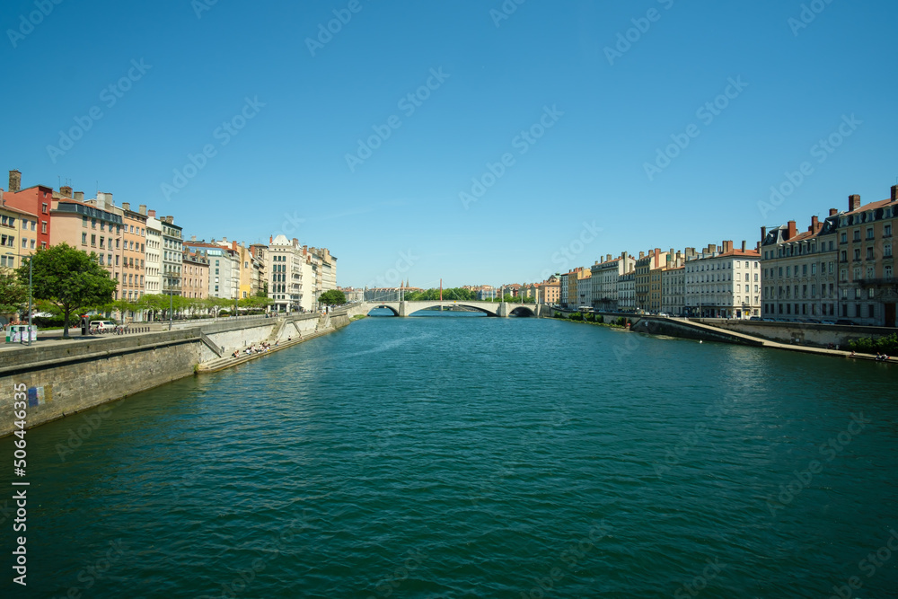 Panoramic view of the river Saone in Lyon France