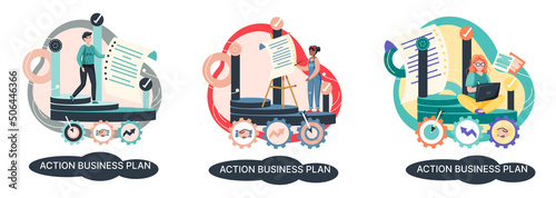 Action business plan, development strategies, foreseeing market risks. Company success secret, idea growing business achieve target metaphor, study production and sales market. Strategic biz planning