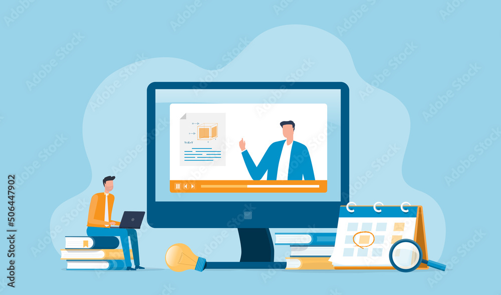 vector illustration design online education and E-learning at home by webinar training and design for Webinar, online video training, tutorial podcast and business coaching concept. vector illustration design online education and E-learning at home by webinar training and design for Webinar, online video training, tutorial podcast and business coaching concept.