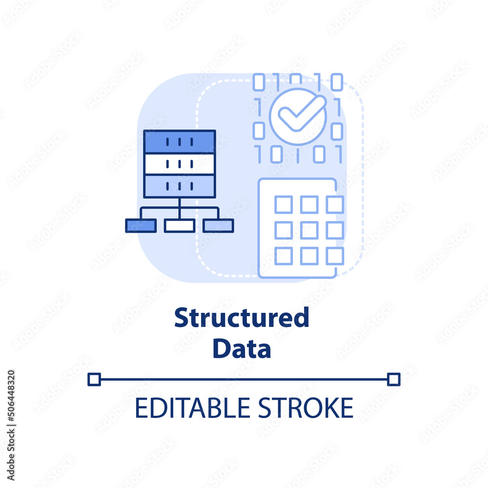 Structured data light blue concept icon. Big data type abstract idea thin line illustration. Machine learning algorithm. Isolated outline drawing. Editable stroke. Arial, Myriad Pro-Bold fonts used
