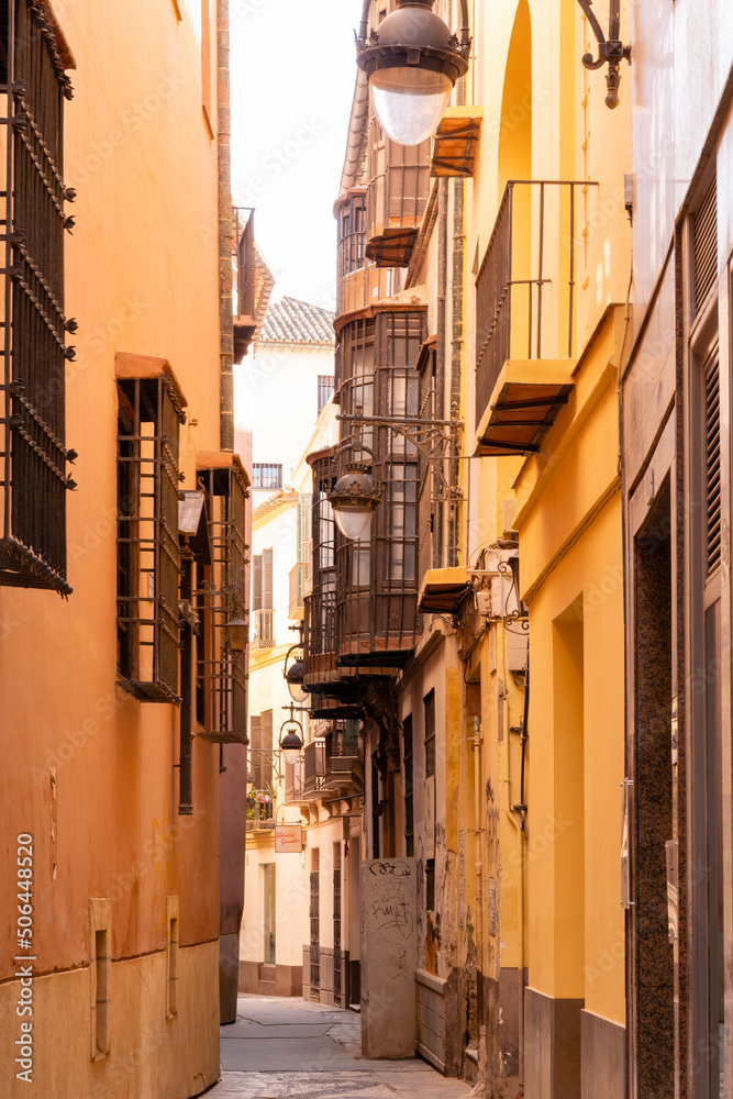streets of the historic center of Malaga with tourists walking through its streets in Malaga