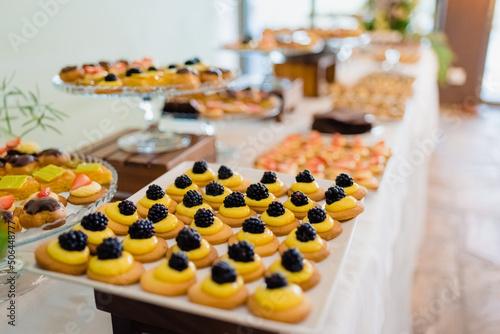 Delicious and refreshing fruity appetizers on a luxurious buffet at a celebration.