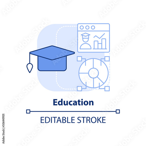 Education light blue concept icon. Big data application abstract idea thin line illustration. Improve academic performance. Isolated outline drawing. Editable stroke. Arial, Myriad Pro-Bold fonts used