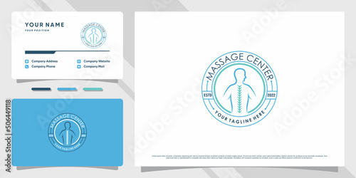 Chiropractic logo design for massage teraphy with business card template Premium Vector