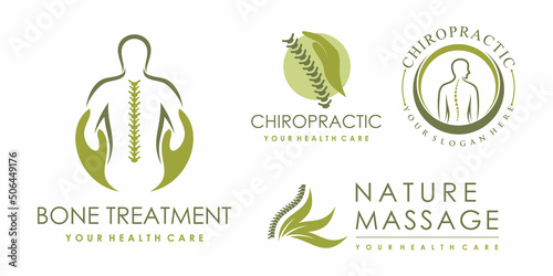 Set of bone treatment icon logo design for massage teraphy with creative element Premium Vector