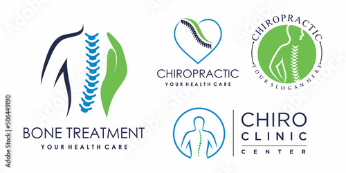 Set of bone treatment icon logo design for massage teraphy with creative element Premium Vector