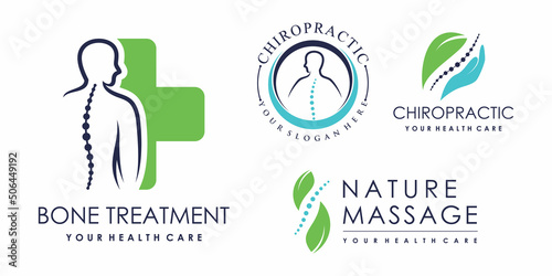 Set of bone treatment icon logo design for massage teraphy with creative element Premium Vector