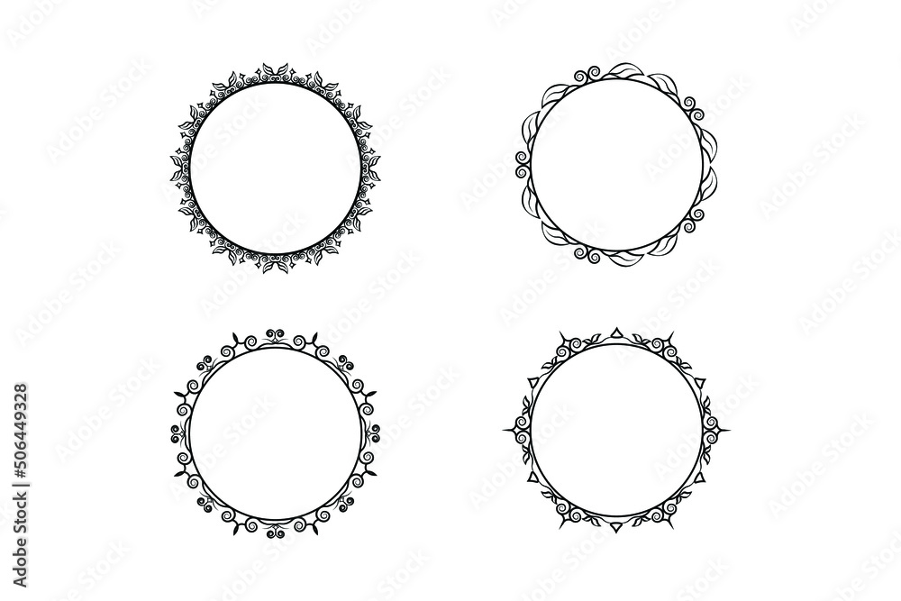  floral circle frame ,flower outline frame vector set