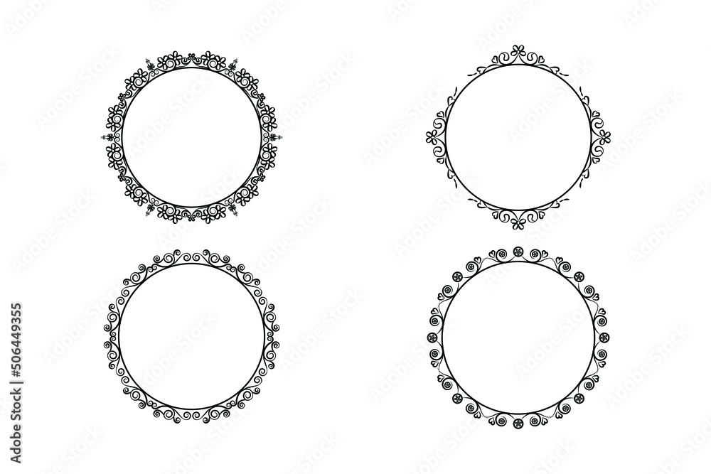 floral circle frame ,flower outline frame vector set floral circle frame ,flower outline frame vector set