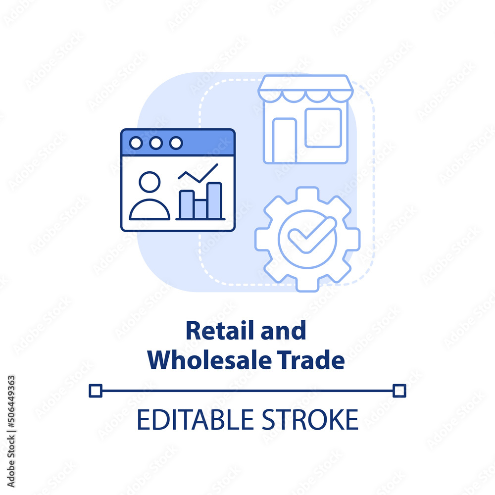 Retail and wholesale trade light blue concept icon. Big data application abstract idea thin line illustration. Isolated outline drawing. Editable stroke. Arial, Myriad Pro-Bold fonts used