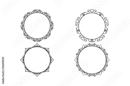  floral circle frame ,flower outline frame vector set