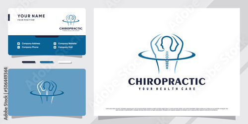 Chiropractic logo design for massage teraphy with business card template Premium Vector