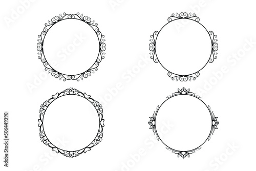  floral circle frame ,flower outline frame vector set