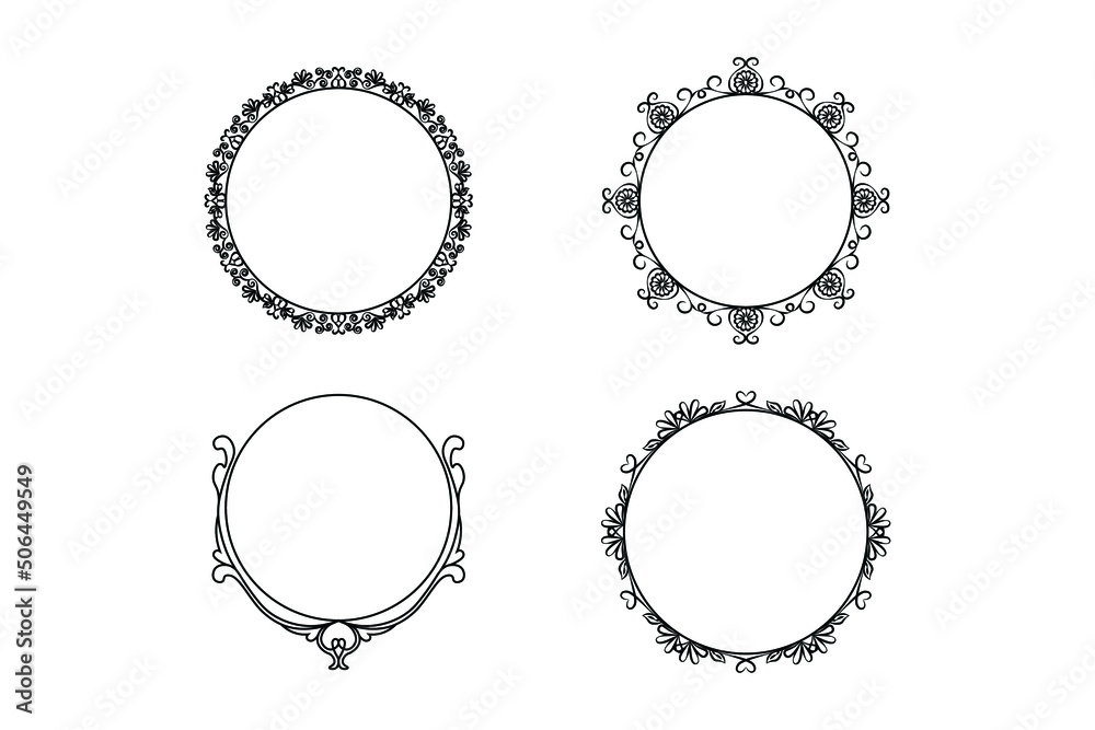 Obraz premium floral circle frame ,flower outline frame vector set